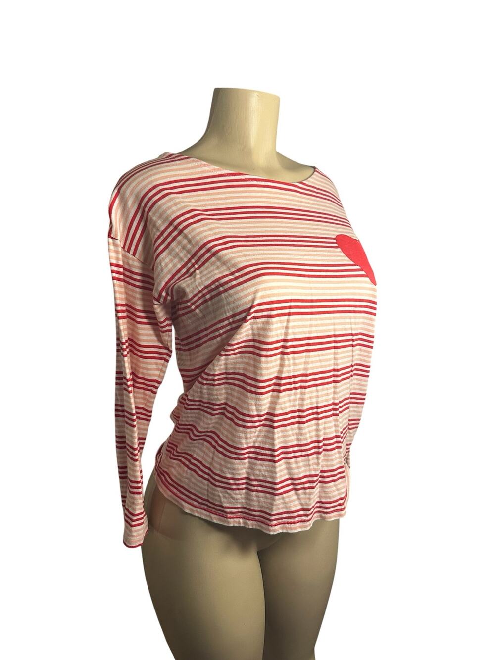 Women S Chinti & Parker Stripe Heart Tee T-Shirt Top Long Sleeve Cotton Red Pink